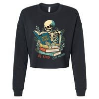 Read Books Be Kind Stay Weird Funny Skeleton Book Lover Cropped Pullover Crew