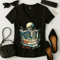Read Books Be Kind Stay Weird Funny Skeleton Book Lover Women's V-Neck T-Shirt