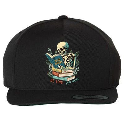 Read Books Be Kind Stay Weird Funny Skeleton Book Lover Wool Snapback Cap