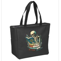 Read Books Be Kind Stay Weird Funny Skeleton Book Lover Zip Tote Bag