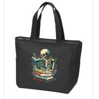 Read Books Be Kind Stay Weird Funny Skeleton Book Lover Zip Tote Bag