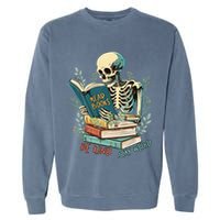 Read Books Be Kind Stay Weird Funny Skeleton Book Lover Garment-Dyed Sweatshirt