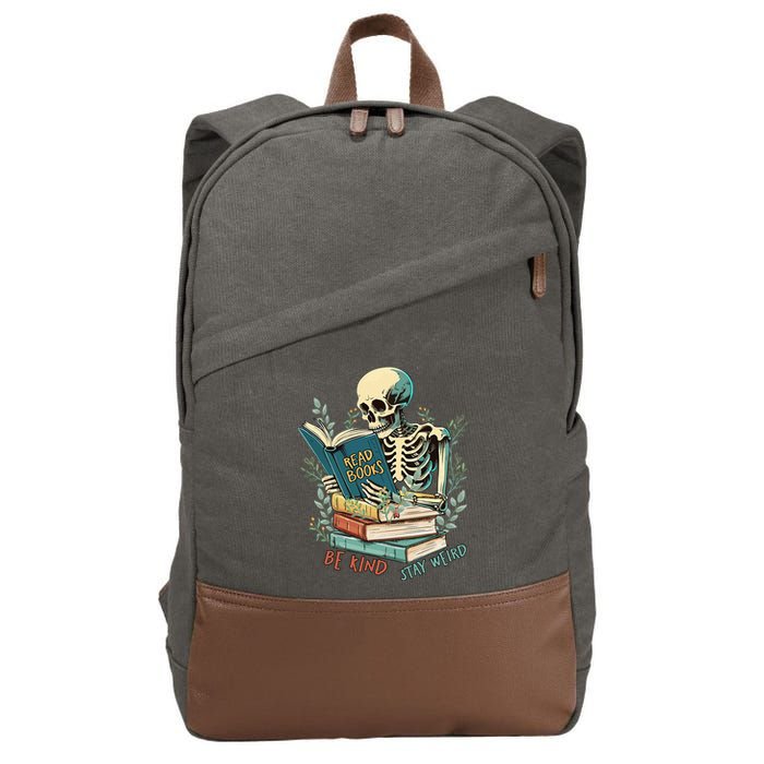 Read Books Be Kind Stay Weird Funny Skeleton Book Lover Cotton Canvas Backpack