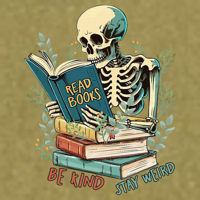 Read Books Be Kind Stay Weird Funny Skeleton Book Lover Garment-Dyed Women's Muscle Tee