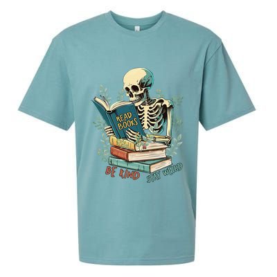 Read Books Be Kind Stay Weird Funny Skeleton Book Lover Sueded Cloud Jersey T-Shirt