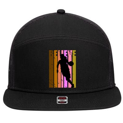 Retro Believe Basketball Player Team Coach Coaching Gift 7 Panel Mesh Trucker Snapback Hat