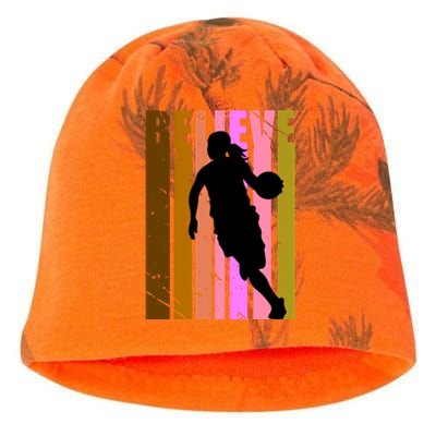 Retro Believe Basketball Player Team Coach Coaching Gift Kati - Camo Knit Beanie