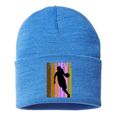 Retro Believe Basketball Player Team Coach Coaching Gift Sustainable Knit Beanie