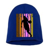 Retro Believe Basketball Player Team Coach Coaching Gift Short Acrylic Beanie