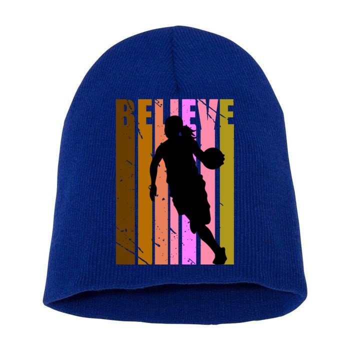 Retro Believe Basketball Player Team Coach Coaching Gift Short Acrylic Beanie