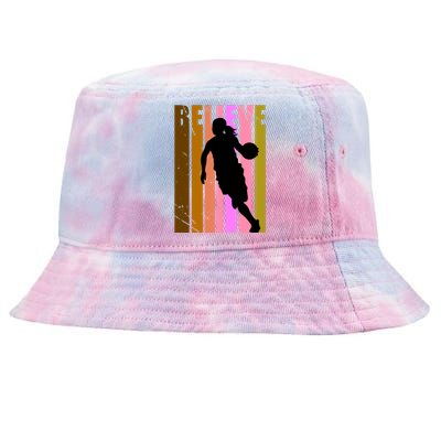 Retro Believe Basketball Player Team Coach Coaching Gift Tie-Dyed Bucket Hat