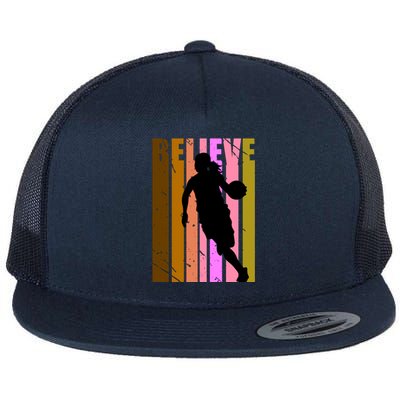 Retro Believe Basketball Player Team Coach Coaching Gift Flat Bill Trucker Hat