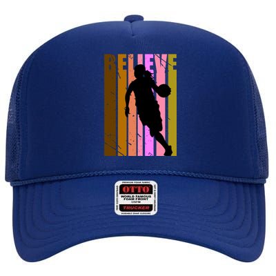 Retro Believe Basketball Player Team Coach Coaching Gift High Crown Mesh Back Trucker Hat