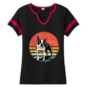 Retro Boston Bull Terrier Dog Puppy Boston Terrier Dad Mom Ladies Halftime Notch Neck Tee