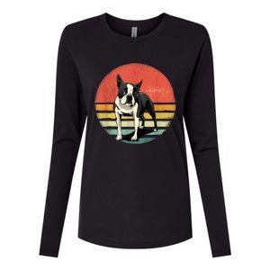 Retro Boston Bull Terrier Dog Puppy Boston Terrier Dad Mom Womens Cotton Relaxed Long Sleeve T-Shirt