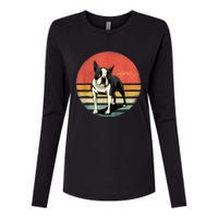 Retro Boston Bull Terrier Dog Puppy Boston Terrier Dad Mom Womens Cotton Relaxed Long Sleeve T-Shirt