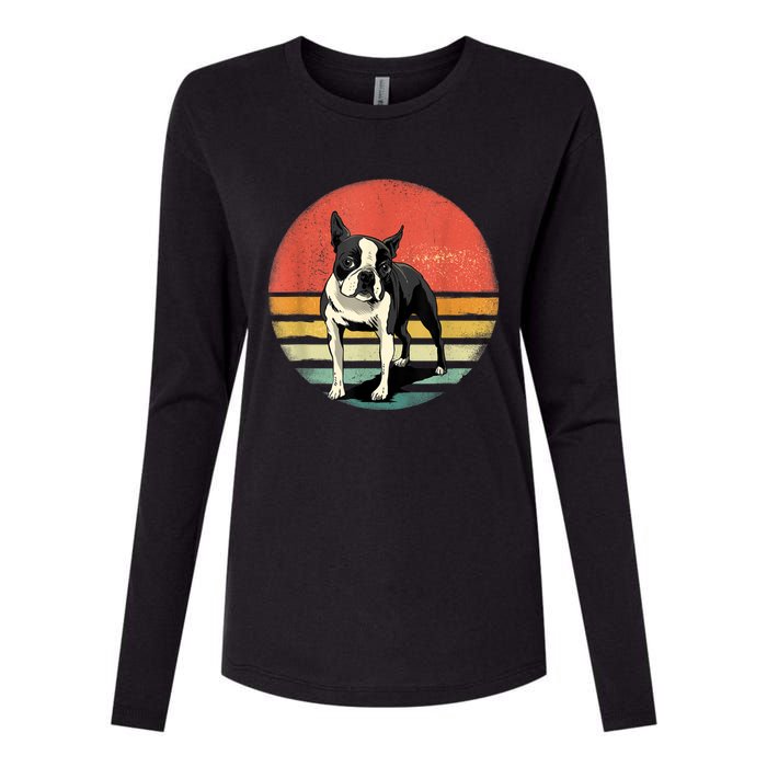 Retro Boston Bull Terrier Dog Puppy Boston Terrier Dad Mom Womens Cotton Relaxed Long Sleeve T-Shirt