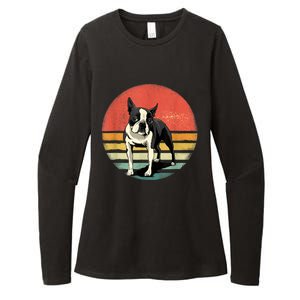 Retro Boston Bull Terrier Dog Puppy Boston Terrier Dad Mom Womens CVC Long Sleeve Shirt