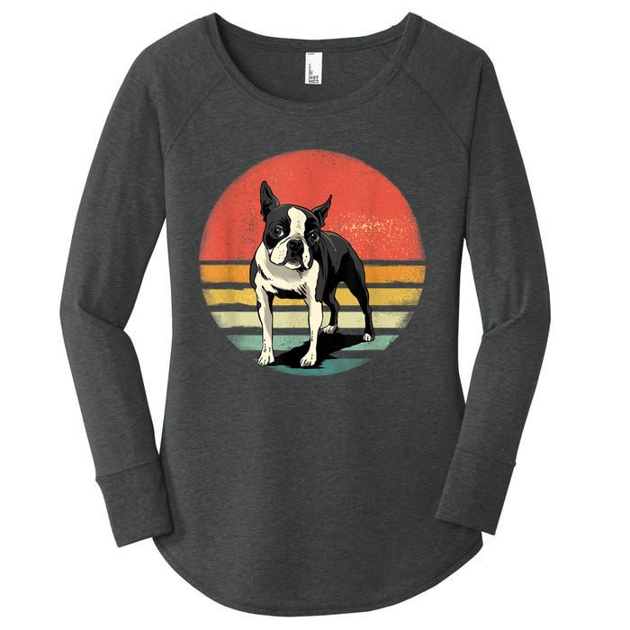 Retro Boston Bull Terrier Dog Puppy Boston Terrier Dad Mom Women's Perfect Tri Tunic Long Sleeve Shirt