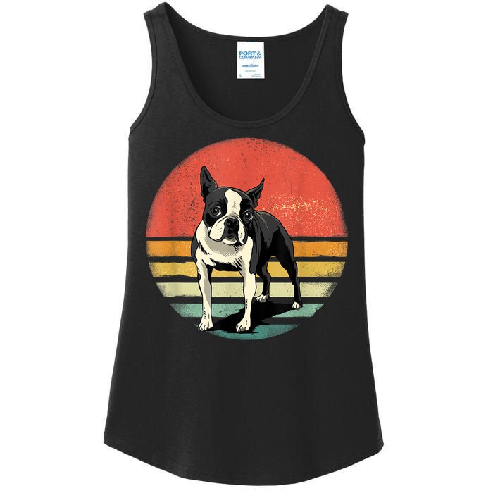 Retro Boston Bull Terrier Dog Puppy Boston Terrier Dad Mom Ladies Essential Tank