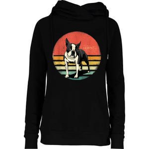 Retro Boston Bull Terrier Dog Puppy Boston Terrier Dad Mom Womens Funnel Neck Pullover Hood