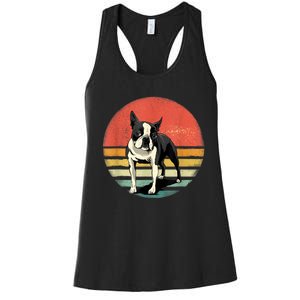 Retro Boston Bull Terrier Dog Puppy Boston Terrier Dad Mom Women's Racerback Tank