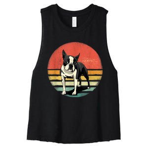 Retro Boston Bull Terrier Dog Puppy Boston Terrier Dad Mom Women's Racerback Cropped Tank