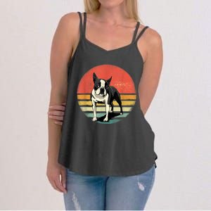 Retro Boston Bull Terrier Dog Puppy Boston Terrier Dad Mom Women's Strappy Tank