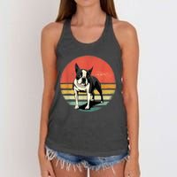 Retro Boston Bull Terrier Dog Puppy Boston Terrier Dad Mom Women's Knotted Racerback Tank