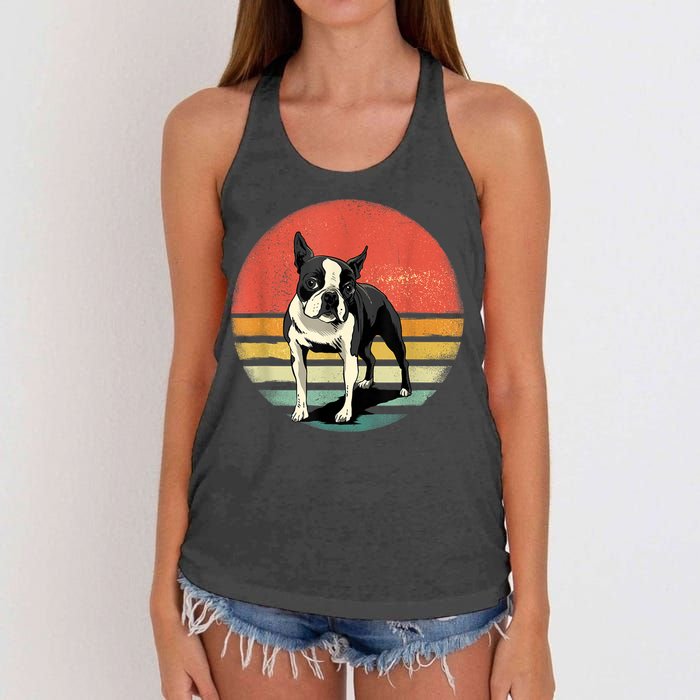 Retro Boston Bull Terrier Dog Puppy Boston Terrier Dad Mom Women's Knotted Racerback Tank