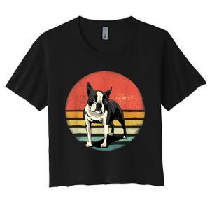 Retro Boston Bull Terrier Dog Puppy Boston Terrier Dad Mom Women's Crop Top Tee