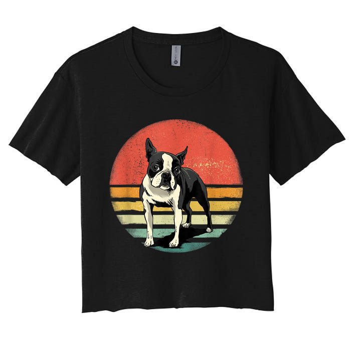 Retro Boston Bull Terrier Dog Puppy Boston Terrier Dad Mom Women's Crop Top Tee