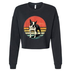 Retro Boston Bull Terrier Dog Puppy Boston Terrier Dad Mom Cropped Pullover Crew