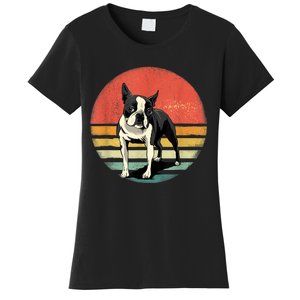 Retro Boston Bull Terrier Dog Puppy Boston Terrier Dad Mom Women's T-Shirt