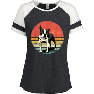 Retro Boston Bull Terrier Dog Puppy Boston Terrier Dad Mom Enza Ladies Jersey Colorblock Tee