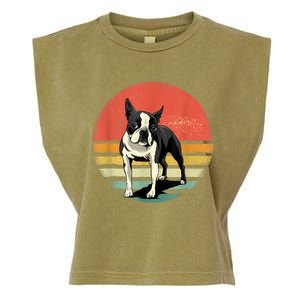 Retro Boston Bull Terrier Dog Puppy Boston Terrier Dad Mom Garment-Dyed Women's Muscle Tee