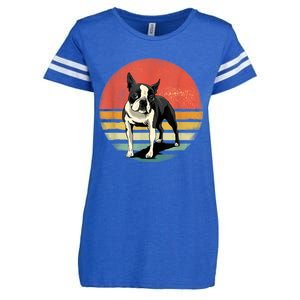 Retro Boston Bull Terrier Dog Puppy Boston Terrier Dad Mom Enza Ladies Jersey Football T-Shirt