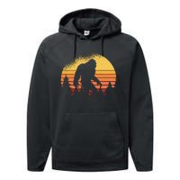 Retro Bigfoot Believer Silhouette Sasquatch Hide And Seek Performance Fleece Hoodie