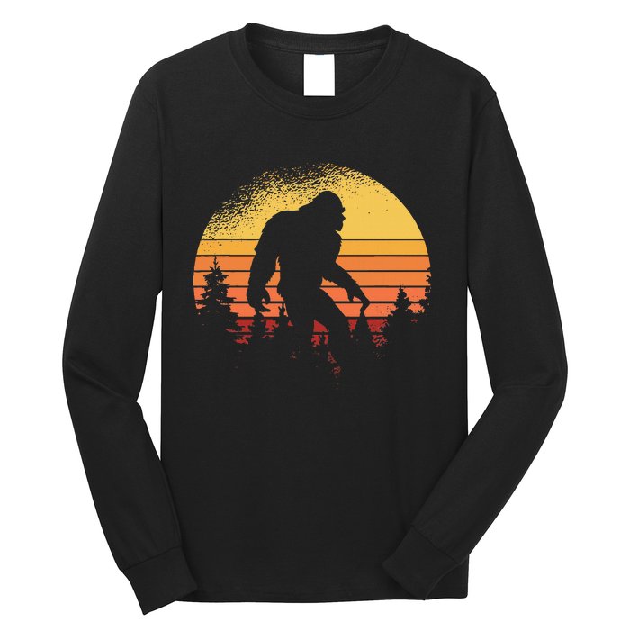 Retro Bigfoot Believer Silhouette Sasquatch Hide And Seek Long Sleeve Shirt