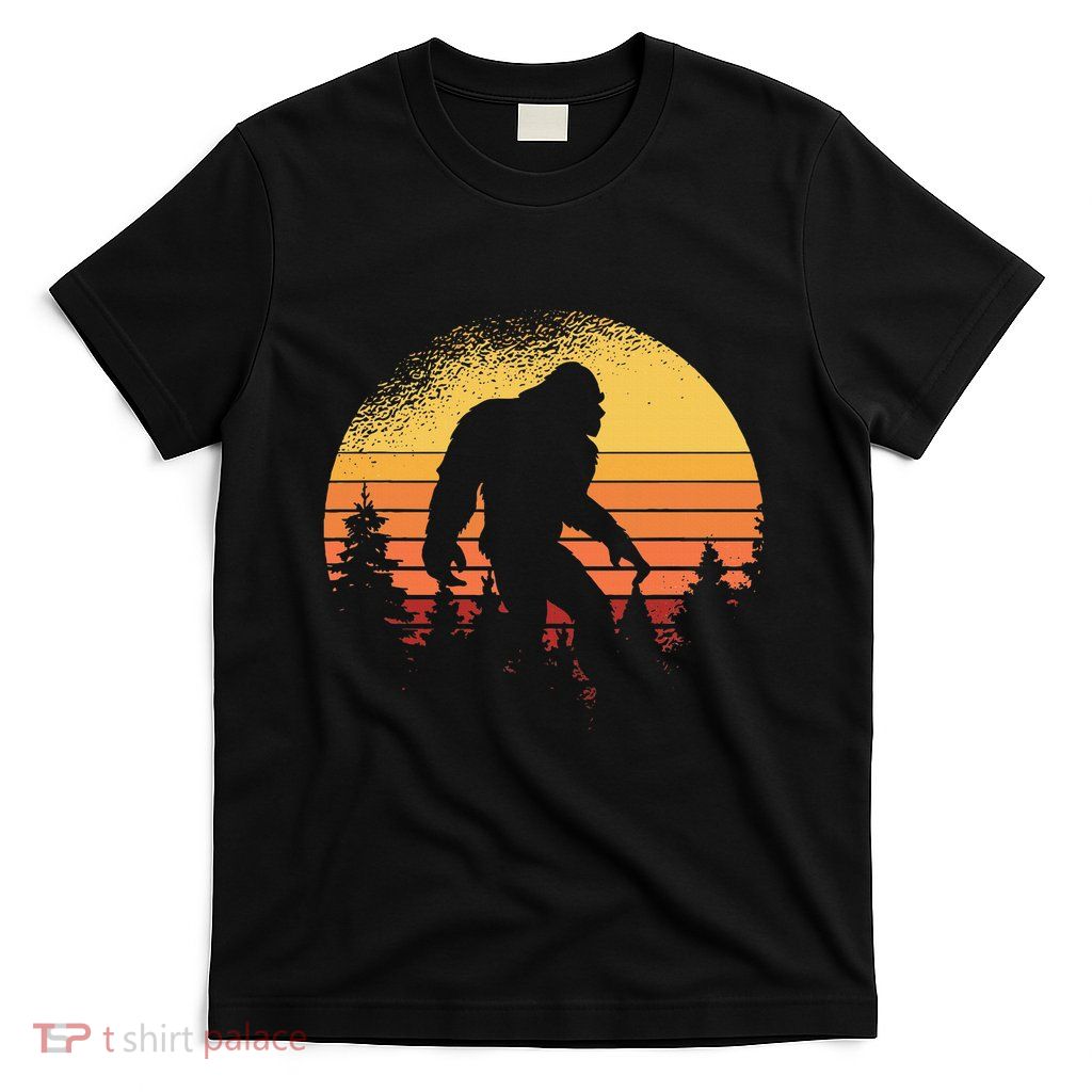 Retro Bigfoot Believer Silhouette Sasquatch Hide And Seek T-Shirt