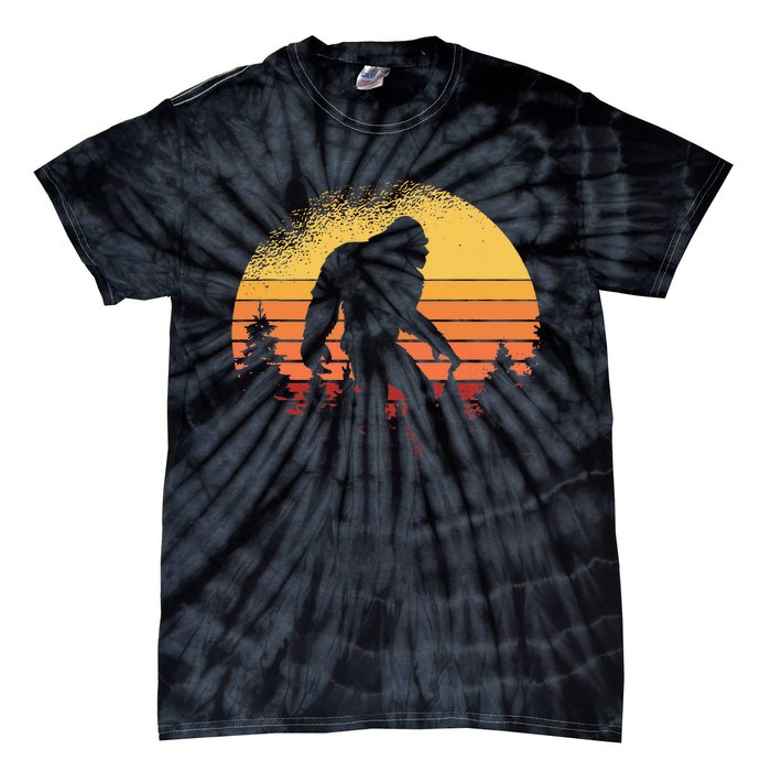 Retro Bigfoot Believer Silhouette Sasquatch Hide And Seek Tie-Dye T-Shirt