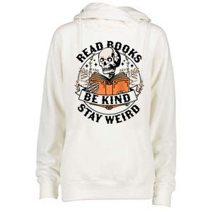 Read Books Be Kind Stay Weird Skeleton Reading Book Bookish Womens Funnel Neck Pullover Hood