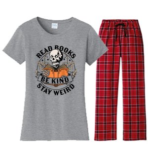 Read Books Be Kind Stay Weird Skeleton Reading Book Bookish Women's Flannel Pajama Set