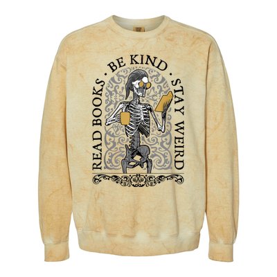 Read Books Be Kind Stay Weird Gothic Book Lover Skeleton Colorblast Crewneck Sweatshirt