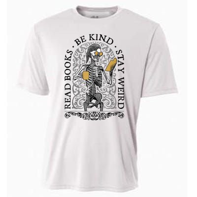 Read Books Be Kind Stay Weird Gothic Book Lover Skeleton Cooling Performance Crew T-Shirt