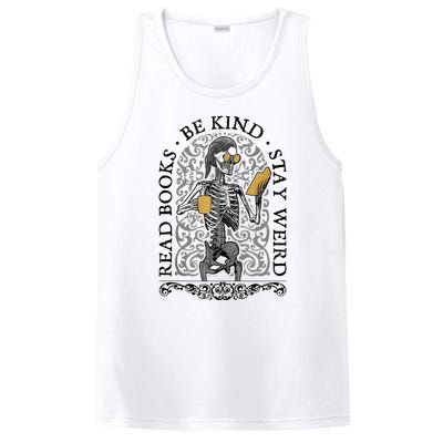 Read Books Be Kind Stay Weird Gothic Book Lover Skeleton PosiCharge Competitor Tank