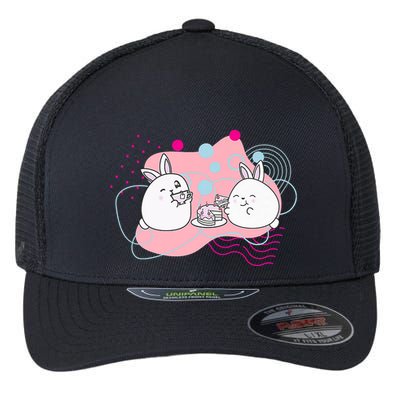 Rainbow Bunny Bop Tea Party Flexfit Unipanel Trucker Cap