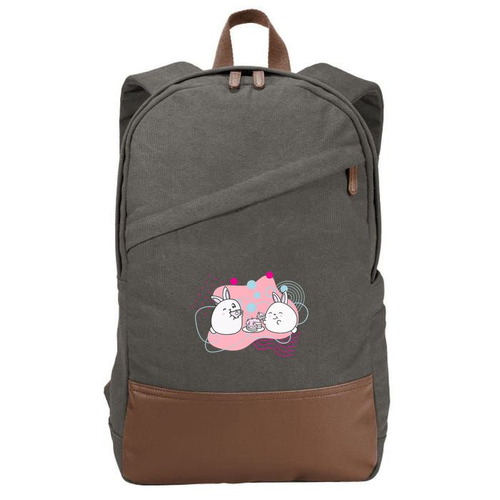 Rainbow Bunny Bop Tea Party Cotton Canvas Backpack