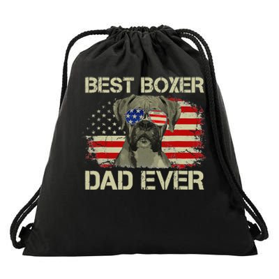 Retro Best Boxer Dad Ever US Flag Dog Lover Fathers Day Drawstring Bag