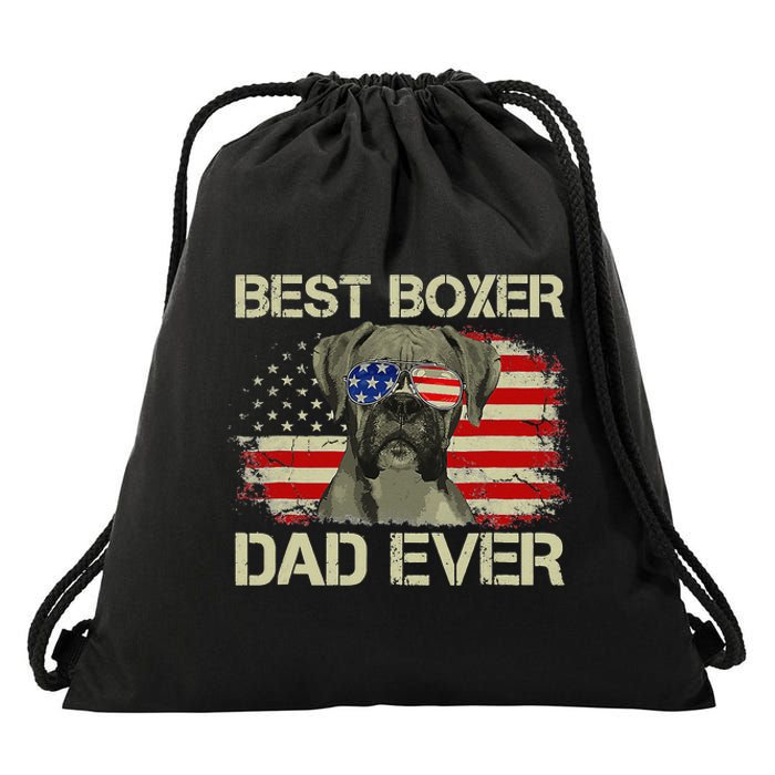 Retro Best Boxer Dad Ever US Flag Dog Lover Fathers Day Drawstring Bag